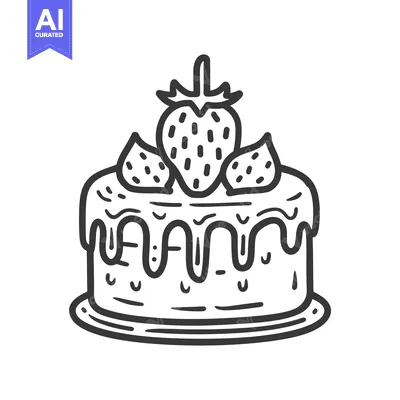 Popular premium asset: Simple drawing of a delicious cake topped with strawberries