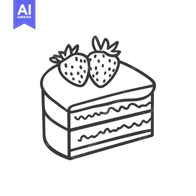Aset premium populer: A slice of cake is topped with two fresh strawberries