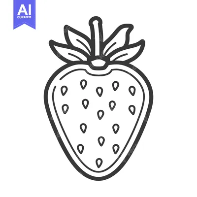 Premium design asset: A black and white outlined illustration depicting a delicious strawber