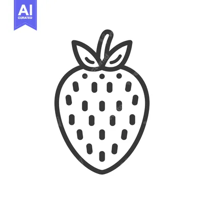 Aset desain premium: A black and white illustration of a fresh strawberry fruit