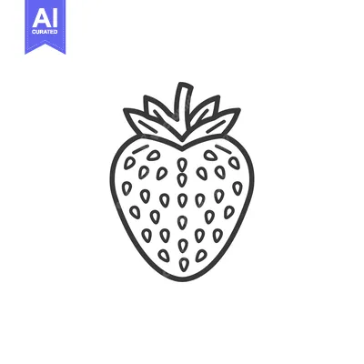 Aset premium populer: A monochrome line art drawing of a ripe strawberry fruit