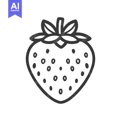 Aset premium populer: A simple black and white line drawing of a strawberry fruit