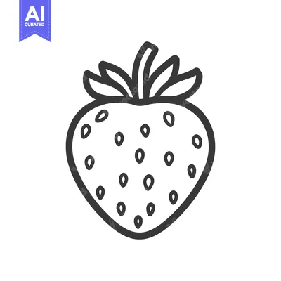Aset desain premium: A simple black and white line drawing of a strawberry