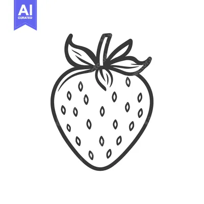 Aset desain premium: Simple black and white illustration depicting a fresh strawberry fruit