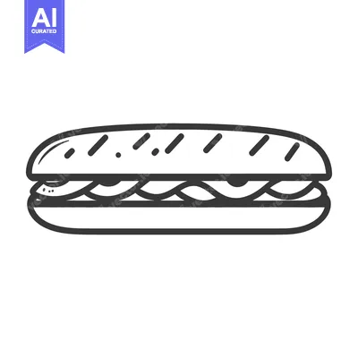 A simple black and white illustration of a delicious submarine sandwic