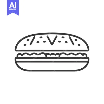 Aset desain premium: A simple black line illustration of a delicious sandwich