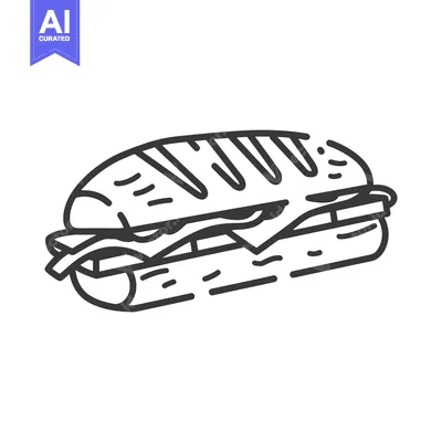 Aset premium populer: A simple black and white illustration of a delicious sandwich