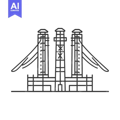 Aset premium populer: A linear illustration depicting a bridge with three vertical towers an