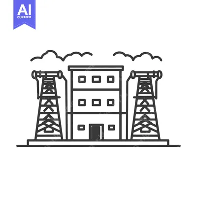 Aset premium populer: An illustration depicting an industrial building and power pylons