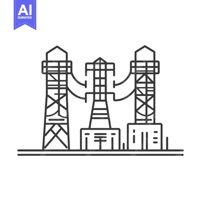 Aset premium populer: Three stylized electric power towers connected by transmission lines