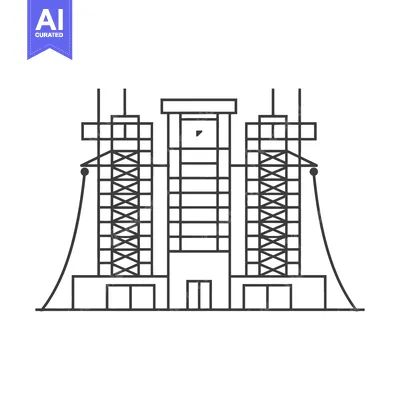 Aset premium populer: A vector line drawing of a modern architectural complex