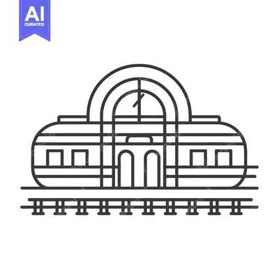 Popular premium asset: A black and white line illustration of a train station building