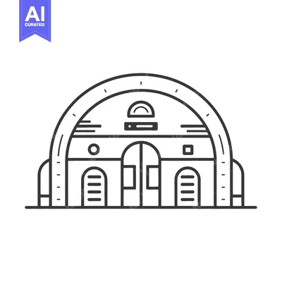 Aset desain premium: Black and white illustration of a simple arched building design