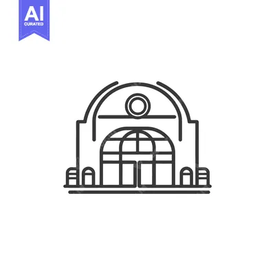 Premium design asset: The Line Art Depicts a Building with a Rounded Roof