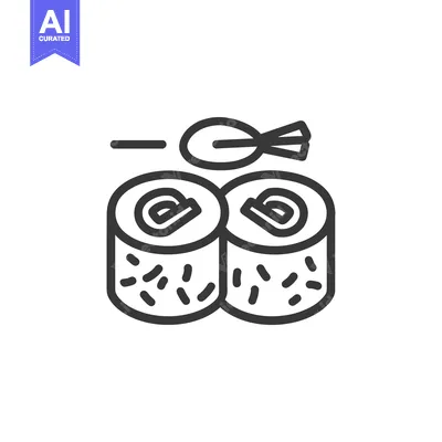 Aset desain premium: Simple black line art illustration of sushi and chopsticks