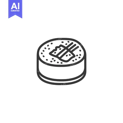 Aset desain premium: Simple line drawing of a single sushi roll on white background