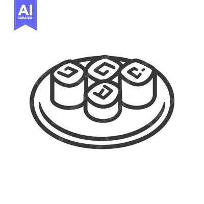 Aset premium populer: Simple outlined illustration of sushi rolls on a plate