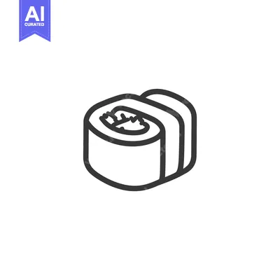 Aset premium populer: Simple black and white illustration of a single sushi roll piece