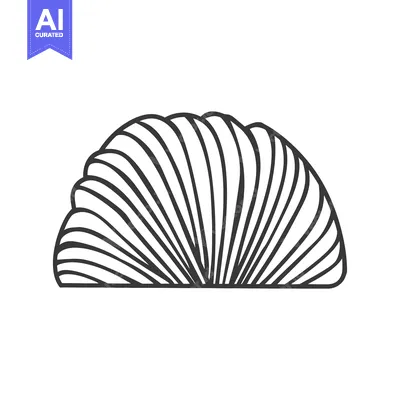 Aset premium populer: A black and white artistic depiction of a clam shell