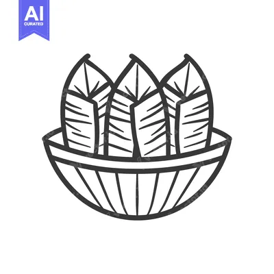Aset desain premium: A stylized black and white illustration of three leaf shapes