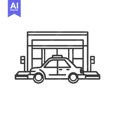 Popular premium asset: A taxi cab parked in front of a modern building