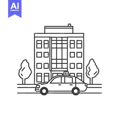 Aset premium populer: A modern building featuring a taxi cab with some trees nearby