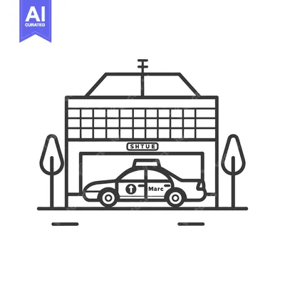 A simple illustration showing a taxi car at a transportation depot