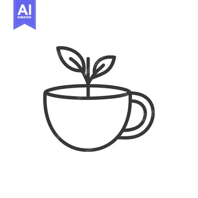 Aset premium populer: A simple line drawing showing a tea cup and plant growth