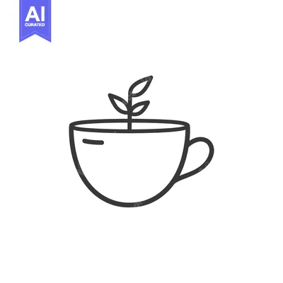 Aset premium populer: A cup of tea with a small growing plant inside