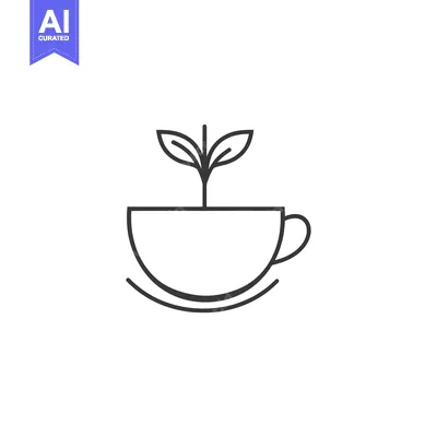 Aset desain premium: A simple line drawing depicts a teacup with sprouting plant