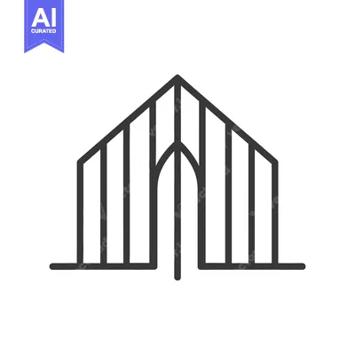Aset desain premium: Simple outlined structure resembling a building with a centered arched
