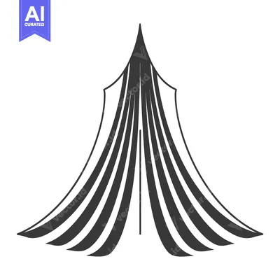 Aset desain premium: A stylized black and white illustration of a circus tent structure