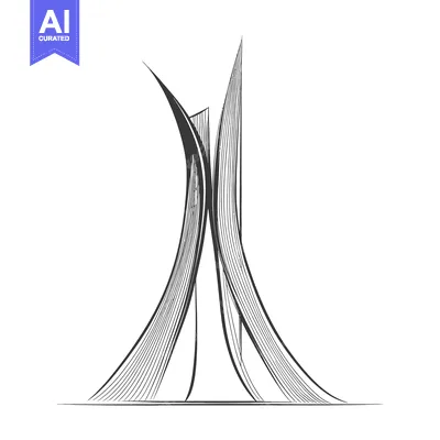 A modern abstract artistic rendering of converging curved structures