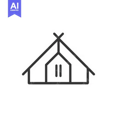 Aset desain premium: Simple black line drawing illustration of a tent icon graphic