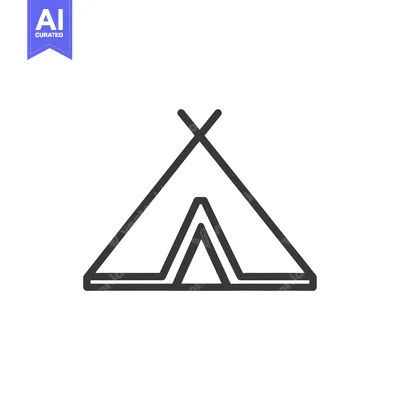 Aset desain premium: A simple outlined illustration showing a camping tent design