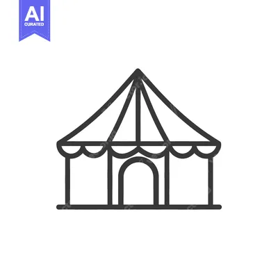 Aset desain premium: Simple line drawing of a classic circus tent on white background