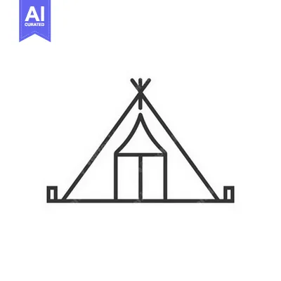 Aset desain premium: A simple black and white line drawing of a tent