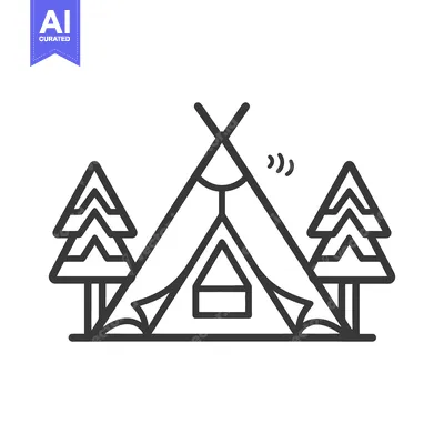 Premium design asset: An illustrated outline showing a camping tent with trees around it
