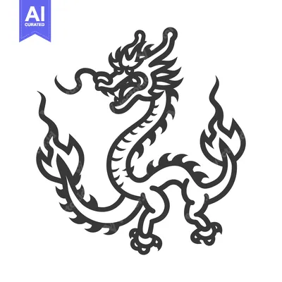 Aset premium populer: Black and White Line Art Illustration of a Chinese Dragon
