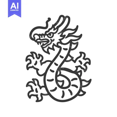 Premium design asset: Line Art Illustration of a Chinese Dragon with a Coiled Tail