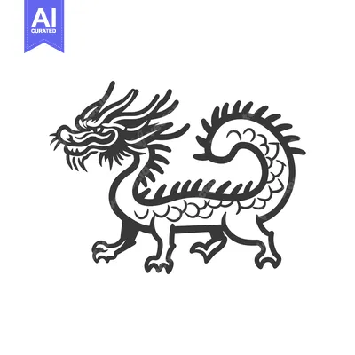 Aset desain premium: Black and White Illustration of a Traditional Chinese Dragon