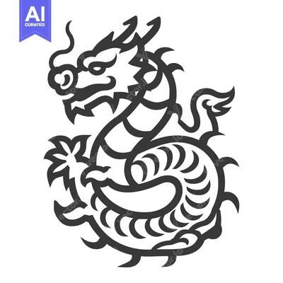 Aset premium populer: Stylized Black and White Dragon Illustration