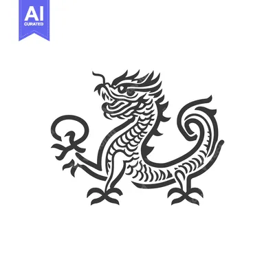 Aset premium populer: A stylized black and white depiction of a dragon
