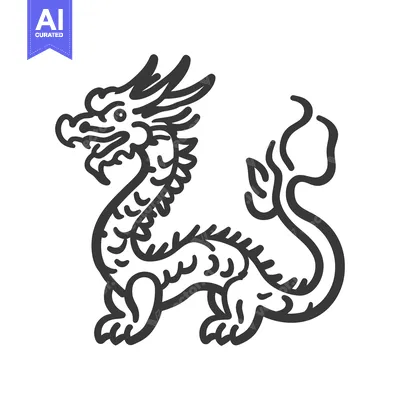 Aset premium populer: Hand-drawn illustration of a black and white Chinese dragon