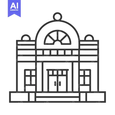 Aset desain premium: Detailed line drawing of a symmetrical building structure illustration