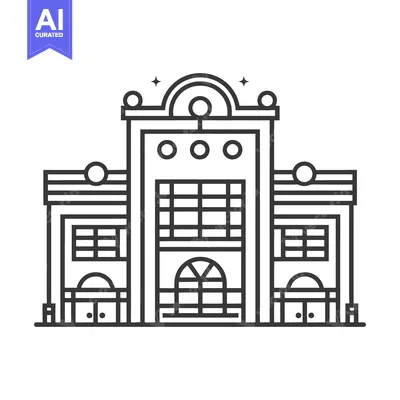 Aset desain premium: A stylized black and white illustration depicting a building structure