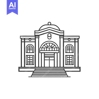 Aset desain premium: A simplified black and white architectural illustration of a building