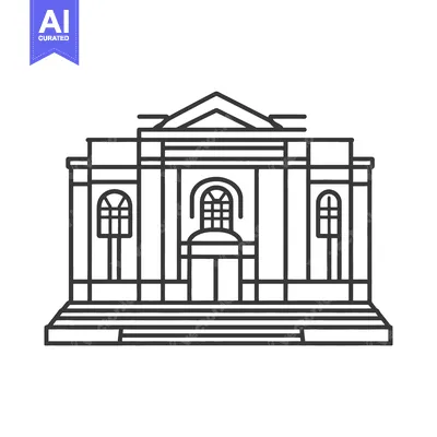 Aset desain premium: Simple illustrated line drawing depicting a grand governmental buildin