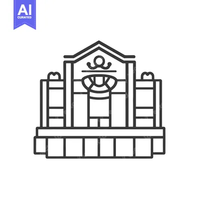 Aset desain premium: Linear architectural illustration depicting a detailed building facade