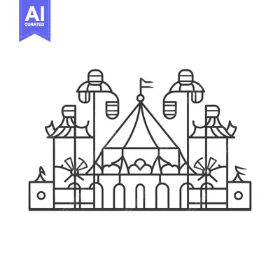 A minimalistic line drawing depicting a carnival attraction scene